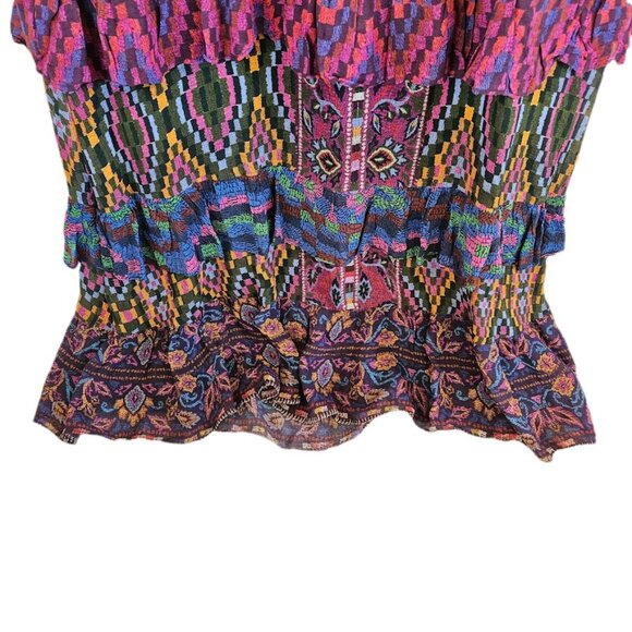 Farm Rio Mixed Tapestry Scarf Maxi Dress Bohemian Eclectic Maximalist S - Picture 10 of 14